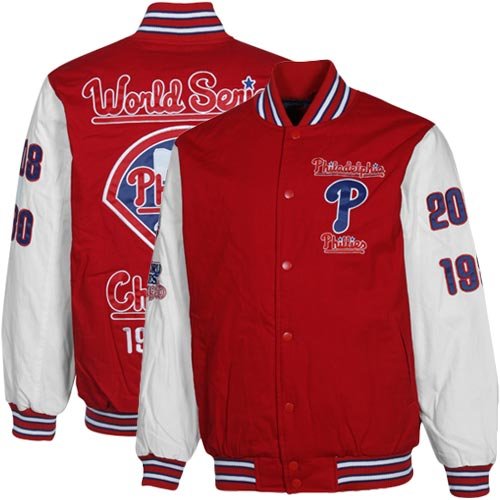 Philadelphia Phillies Red-White 2X World Series Champs Commemorative Cotton Canvas Full Button Jacket (XXX-Large)