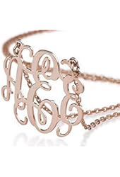 Monogram Necklace 18k Rose Gold Plated 1.25" Personalized Initial Name Necklace