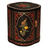 Handmade Asian Furniture - 17" Black Lacquer Accent / End Table With Mother of Pearl & Petal Shape