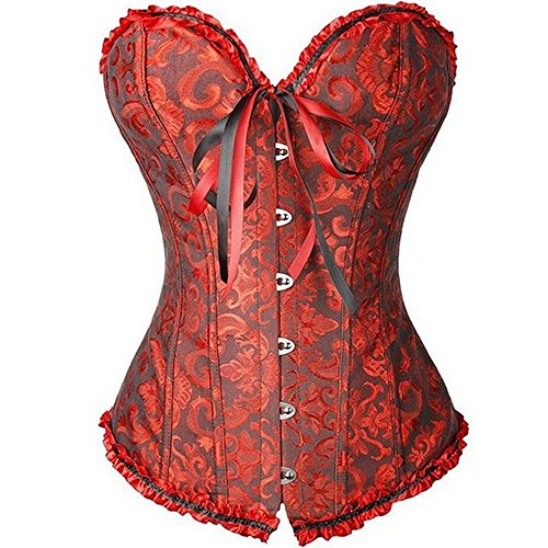 U-Pretty Womens Overbust Basques Bustier Top Corset With Brocade & Matching G-String 819 (Black and Red,L) steampunk buy now online U-Pretty Womens Overbust Basques Bustier Top Corset With Brocade & Matching G-String 819 (Black and Red,L) steampunk buy now online