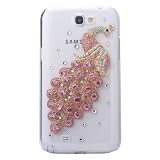 MinisDesign 3d Bling Crystal Rhinestone Peacock Clear Case Cover Skin for The Samsung Galaxy Note 2 (Color:Pink)