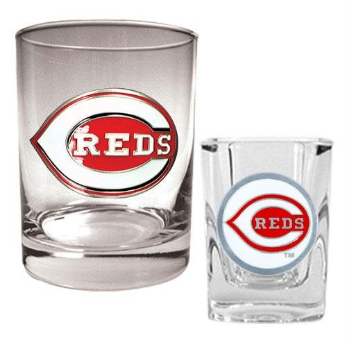 MLB Cincinnati Reds Rocks Glass & Square Shot Glass Set - Primary Logo