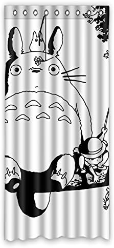 DONGMEN My Neighbor Totoro and Two Girls Sitting on a Tree Black and White Ployester Window Curtain 52"x108" One Piece Perfect for Living Room Bedroom Bathroom Kitchen and Kids' Room