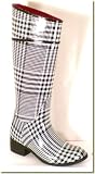 CLEARANCE Jeffrey Campbell- Women's Black and White Plaid Tall Waterproof Rubber Rain Boots