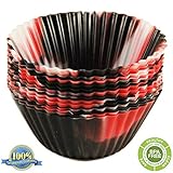 The Original Premium Quality Tie Dye Silicone Cupcake Liners / Reusable Baking Cups - Environmentally Friendly with Easy Peel Technology - Lifetime Guarantee! (12 Pack - Newspaper - Black & White & Red)