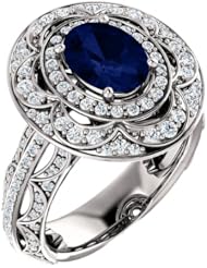 10K White Gold 8.00x6.00mm Oval Cut Sapphire and Diamond Ring -- LIFETIME WARRANTY