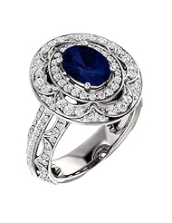 14K White Gold 8.00x6.00mm Oval Cut Sapphire and Diamond Ring -- LIFETIME WARRANTY