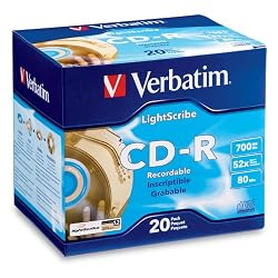 Verbatim 95092 700 MB 52x LightScribe Gold Recordable Discs CD-R, 20-Disc Slim Case
