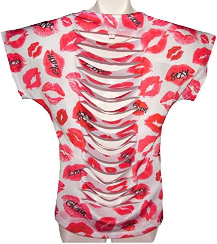 CLEO Apparel Women's Sexy Lipstick All Over Fashion Blouse Top (Large)