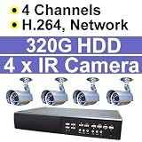 4 Channel Dvr H264 Network 320g Hard Drive Digital Video Recorder For Cctv Surveillance Security System With 4 X Day Night Version Ir Security Camera