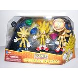 Sonic the Hedgehog Action Figure 3Pack Super Silver, Super Sonic Super Shadow Includes 7 Chaos EmeraldsIMAGE