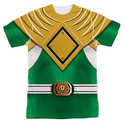 POWER RANGERS/GREEN RANGER-S/S ADULT POLY CREW-WHITE-2X