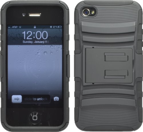 Buy BLACK ARMOR DEFENDER CASE WITH STAND + HOLSTER BELT CLIP FOR IPHONE 4 4S 4G 4GS