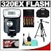 Canon Speedlite 320EX Flash with LED Light with 2400 Case + Tripod + (4) Batteries & Charger + Cleaning Kit for EOS 7D, 5D, 60D, 50D, Rebel T3, T3i, T2i, T1i, XS Digital SLR Cameras