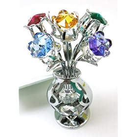 CRYSTOCRAFT Freestanding Swarovski Crystal Tulips in Crystal Vase