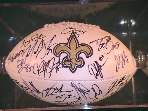 2011 NEW Orleans Saints Team Signed Autographed Full Size Football Drew Brees,marques Colston,mark Ingram,moore w/ Football Holder