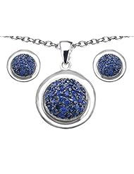 Original Star K (tm) Created Sapphire Round Puffed Pendant Box Set with matching earrings in 925 Sterling Silver