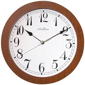 Seth Thomas Stained Brown Maple Finish Wood Case with White Dial Round Wall Clock