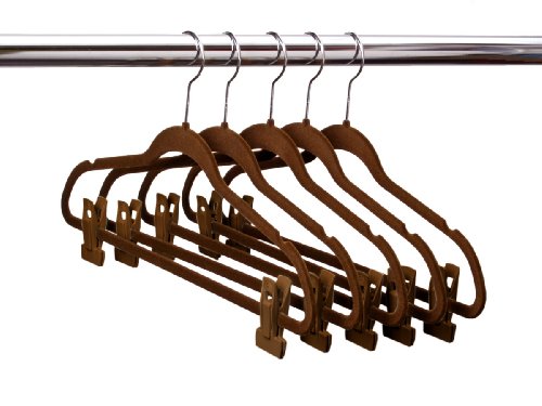 ULTRA-SLIM VELVET SUIT HANGERS W/PANT FINGER CLIPS - SET OF 5- CHOCOLATE BROWN