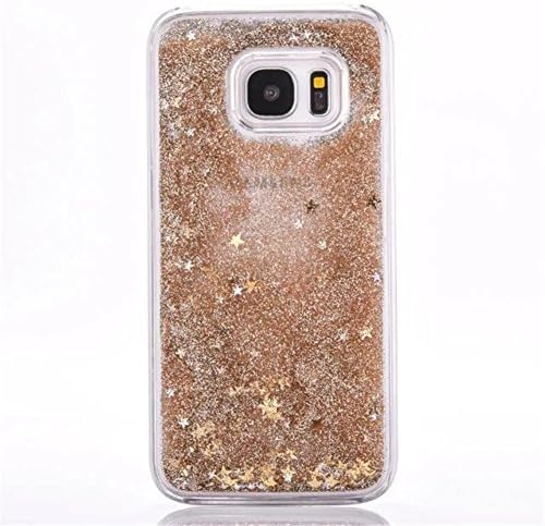 Galaxy S7 Edge Liquid Case,New Sparkle Stars Creative Design Flowing Liquid Floating Luxury Bling Glitter Transparent Plastic Case for Samsung Galaxy S7 Edge (Gold)