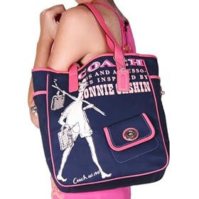 COACH Bonnie Cashin Canvas Tote Bag Handbag Purse Navy Hot Pink AUTHENTIC w/ Tag $298 MSRP