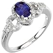 14K White Gold Chatham Created Sapphire and Diamond Ring