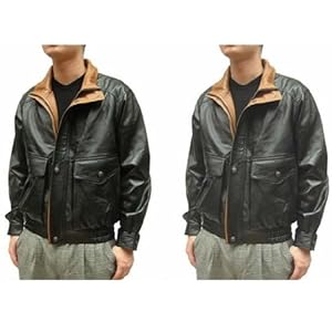 【クリックでお店のこの商品のページへ】ラムレザー 2重衿レザーブルゾン(M~3L)6987