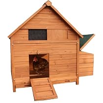 Large Chicken Coop - 4-6 Birds - External Nesting Area - 2 x Removable Perches - Pull Out Floor - Door with Ramp - Mesh Window - Waterproof Design with Elevated Floor and Wood Treatment - Hen House