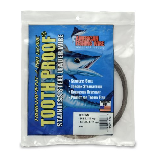 American Fishing Wire Tooth Proof Stainless Steel Single Strand Leader Wire, Size 6, Camo Brown Color, 58 Pound Test, 1/4 Pound Coil