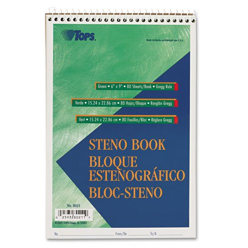 TOPS® - Gregg Steno Books, 6 x 9, Green Tint, 80-Sheet Pad - Sold As 1 Each - Gregg ruling is precisely printed for shorthand style preference.