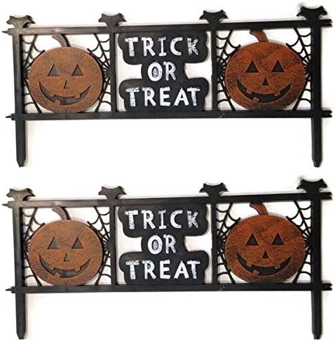 Halloween Trick or Treat Fences Outdoor Yard Lawn Decorations, Set of 2