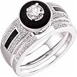 14K White Gold Antique-Inspired Sphere Black Onyx Diamond Wedding Ring Set