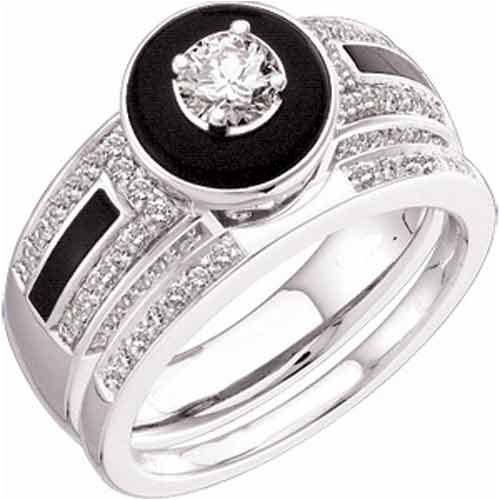 0.60 Ct.T.W. Round Cut Diamonds accented by Black Onyx in 14Kt. White Gold Wedding Ring Set