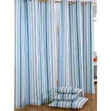 100% Cotton New England Stripes Ready Made Blue Navy White Eyelet Curtain Pair