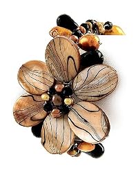 Brown Zebra Print Shell Flower Cuff Bracelet Fashion Jewelry