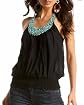 Turquoise Stone Neck Silk Top Product Image
