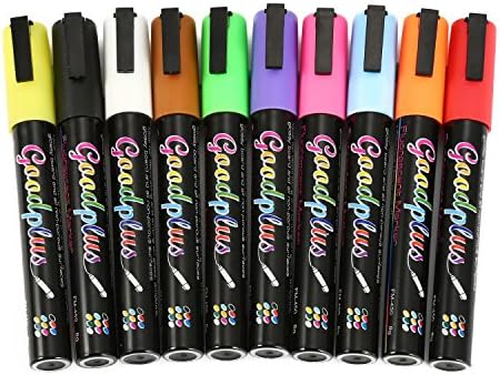 YaPear Liquid Chalk Markers, 10 Pack Colored Ink Pen with Reversible Fine Tip Children Friendly Perfect for Whiteboard Chalkboard Glass Labels