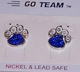 University of Kentucky Wildcats Paw Print Earrings Blue and White Rhinestones