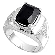Sterling Silver Men's Ring - Clear / Black CZ - 5mm Band Width - 17mm Face Height - Sizes: 8-15