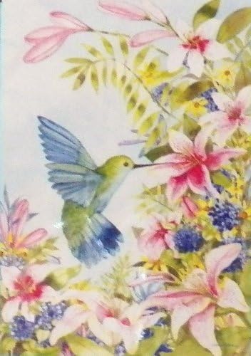 Hummingbird & Flowers Art - Small Garden Flag 12.5" X 18" for Porch House Spring Summer Banner