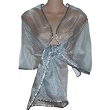 Sheer Silver Crystal Organza Evening Wrap Shawl for Prom Wedding Bride