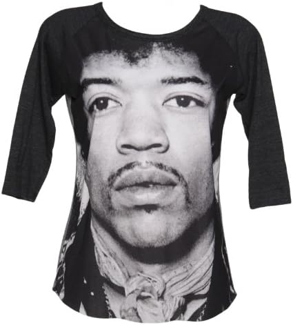 Ladies Grey And Black Jimi Hendrix Photographic Baseball T Shirt from Dirty Cotton Scoundrels