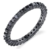 2MM Black Sterling Silver 925 Eternity Ring Engagement Wedding Band Ring with black Cubic Zirconia