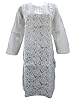 Long Embroidered Kurta Cotton White Dress Tunic Caftan Large