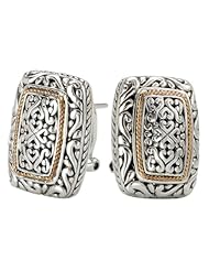 925 Silver Round Heart Scroll Design Earrings with 18k Gold Accents
