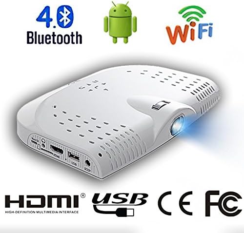 Zenbility Portable Multimedia Projector, Android Smart TV Projector for Home Theater, with Air Mouse Remote, White