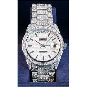 JAREL by Lucien Piccard Men's Silver-tone BLING Watch with Swarovski Crystals. Model: JL-1031MS