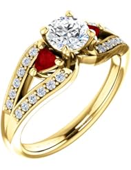 10K Yellow Gold Round Cut Diamond and Ruby Ring -- LIFETIME WARRANTY
