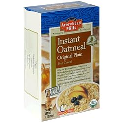 Arrowhead Mills Organic Instant Oatmeal, Original Plain Hot Cereal, 10-Count, 1-Ounce Packets (Pack of 4)