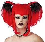 Red and Black Demon Pixie Costume Wig with Devil Horns